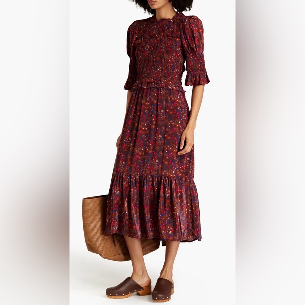 Sea NY Ilana Printed Crepe de Chine Midi Dress | Size M